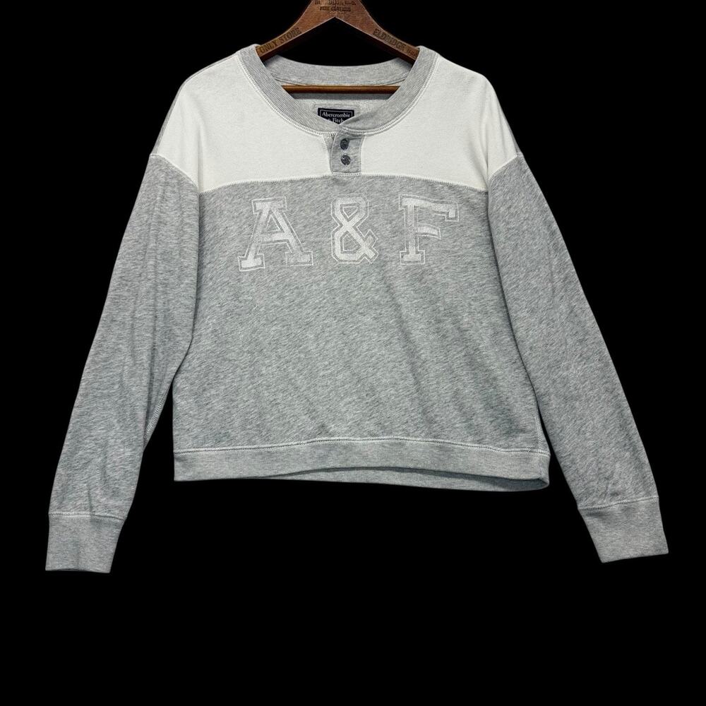 Abercrombie & Fitch Womens Gray White Colorblock Sweatshirt Henley Crew Sz S